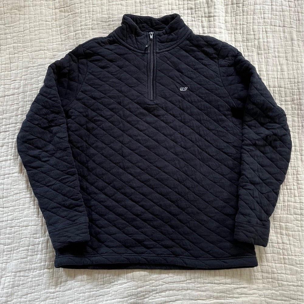 Vineyard Vines Allover Quilted 1/4 Zip Pullover Sweater Womens Small Black